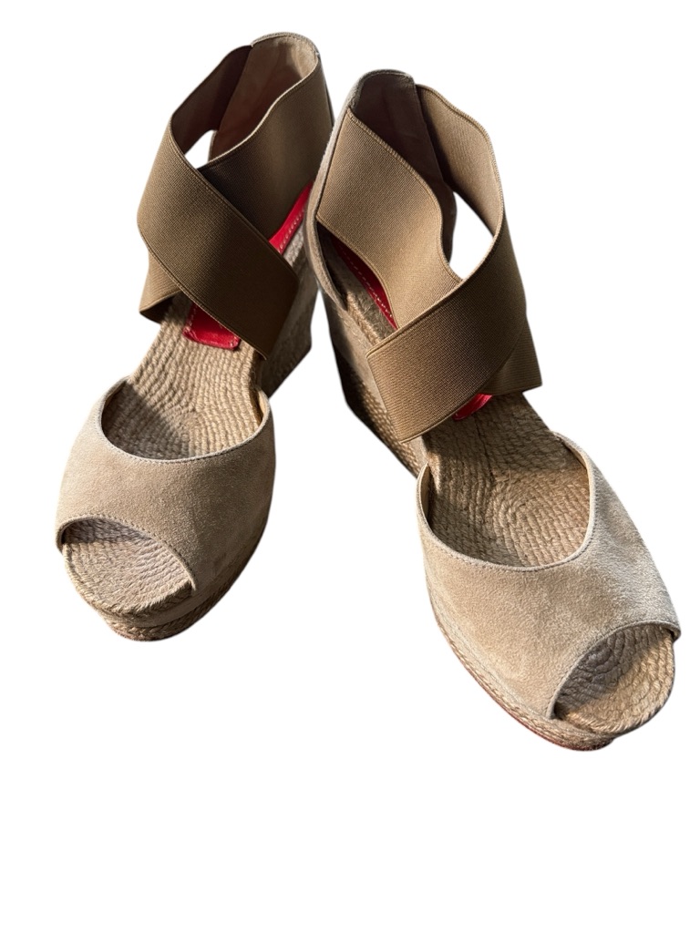 Paloma Barcel Suede Espadrille Wedge Sandals Elastic Strap Size 10